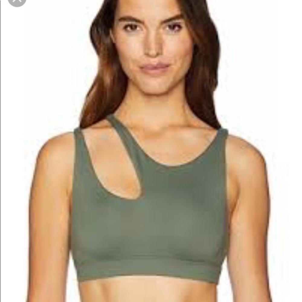 ALO Yoga Olive Green Asymmetrical Cutout Sports Bra